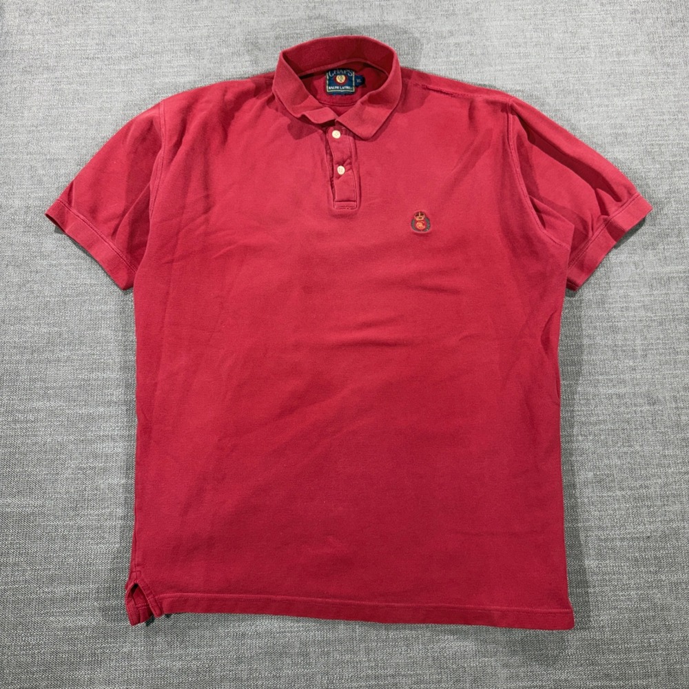 Chaps Ralph Lauren Polo Shirt Mens XL Red Fair Crest Logo Pique Short Sleeve